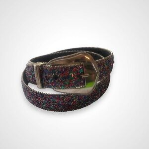 Y2K Sparkle Glitter Belt Western Buckle Belt Prima Collezione by Leather Shop